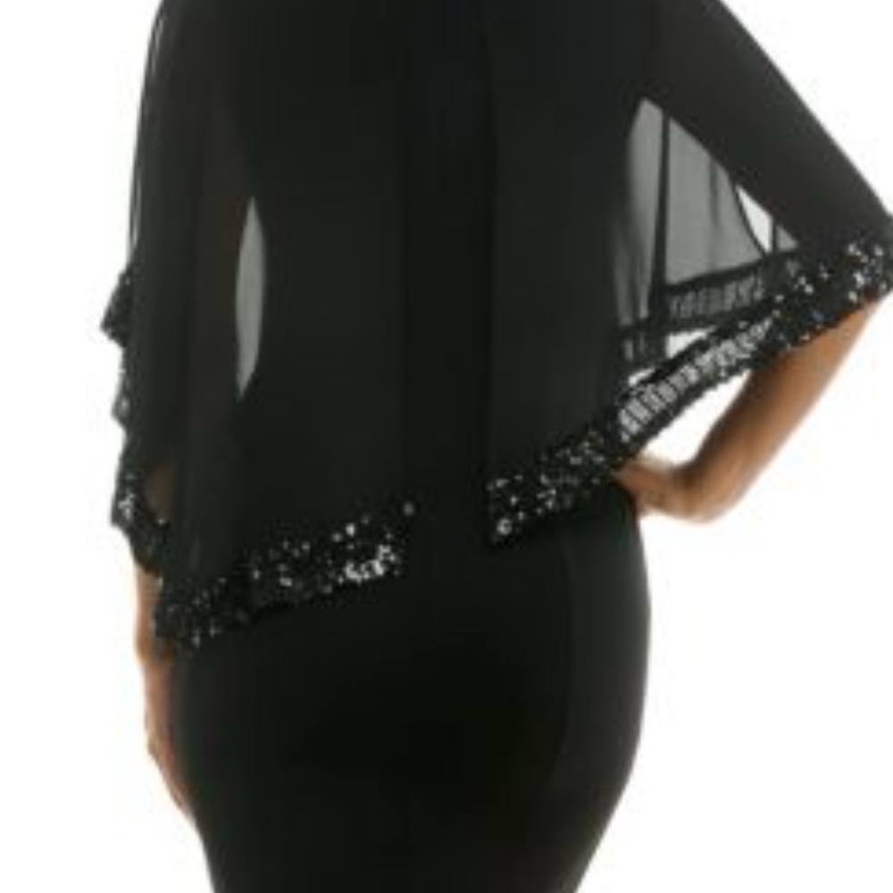 NEW  22W Plus Size Black Dress with Fitted Bodice, Chiffon Overlay & Sequins